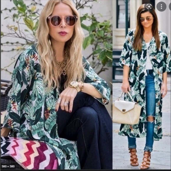 ✨🏝️ Racheal Zoe Palm Leaf Longline Kimono 👘 OS ✨🌴 NWOT🌴 - Picture 1 of 11